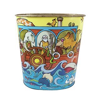Vintage Noah's Ark Metal Trash Garbage Can 13" Great Graphic 1970's